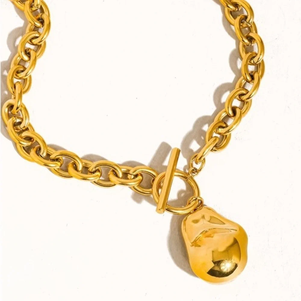 18K Gold Large Pearl Chain Necklace (1207)